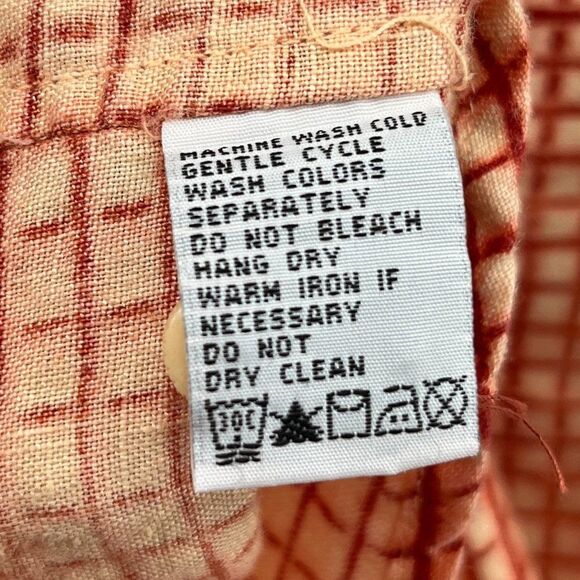 Tommy Bahama 100% Linen MensLarge Orange/White Gingham Plaid Shirt - Picture 8 of 16